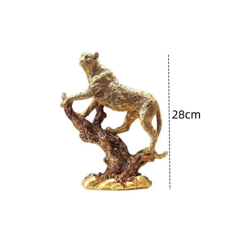 Golden Leopard on Branch Sculpture